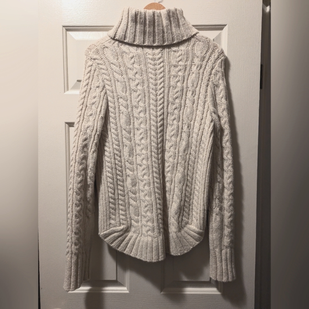 Duluth Trading Co. Wool Cashmere Blend Beige Turtleneck Cable Kni Sweater Size S - Picture 2 of 2